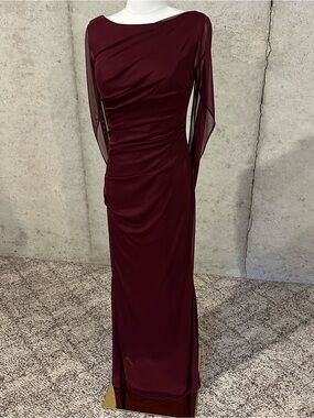 Azazie Burgundy Formal Gown Draped Maxi Bridesmaid Dress Old Money Size 6